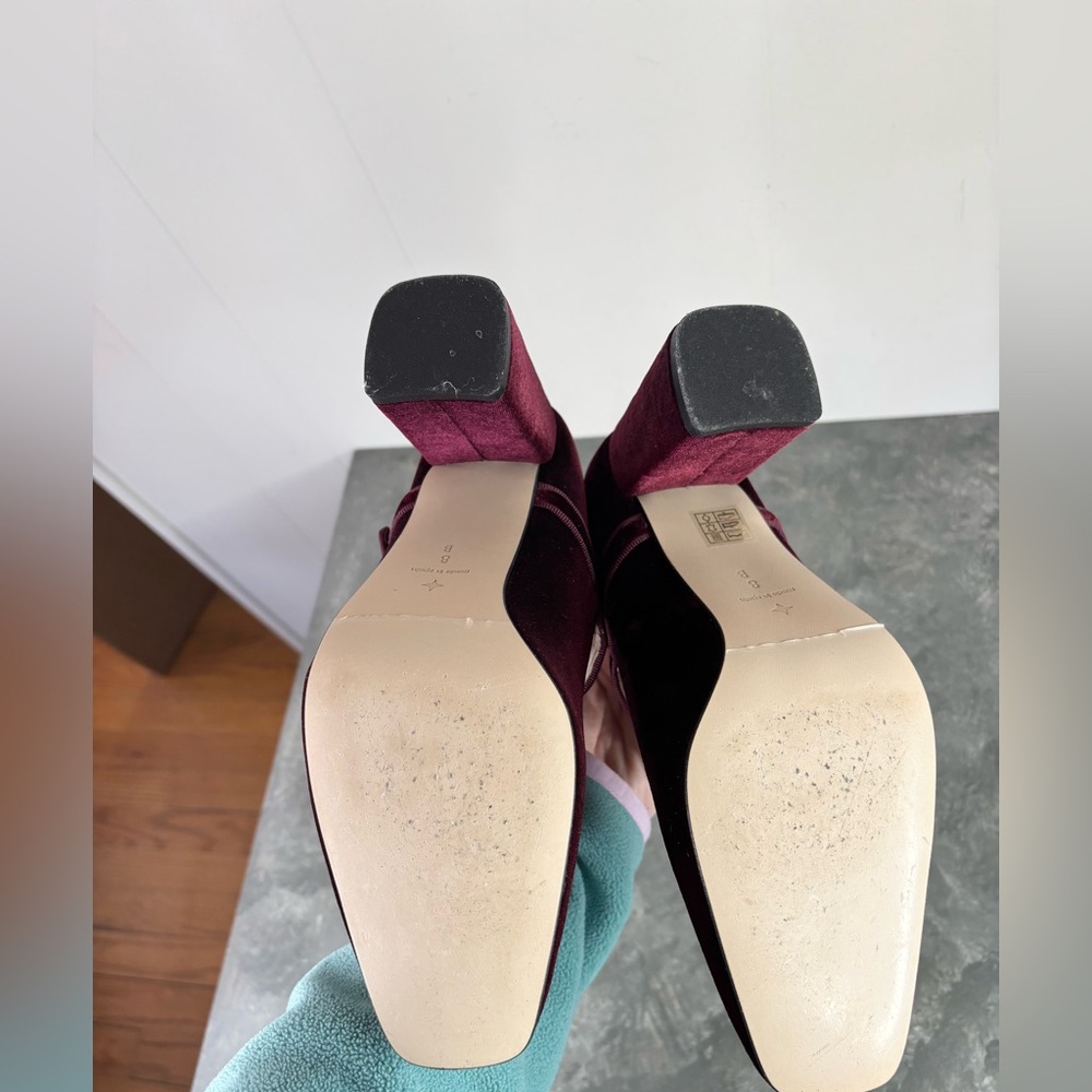 Tuckernuck Oxblood Velvet Julia Heels size 8 burgundy red Mary Jane - Picture 4 of 10